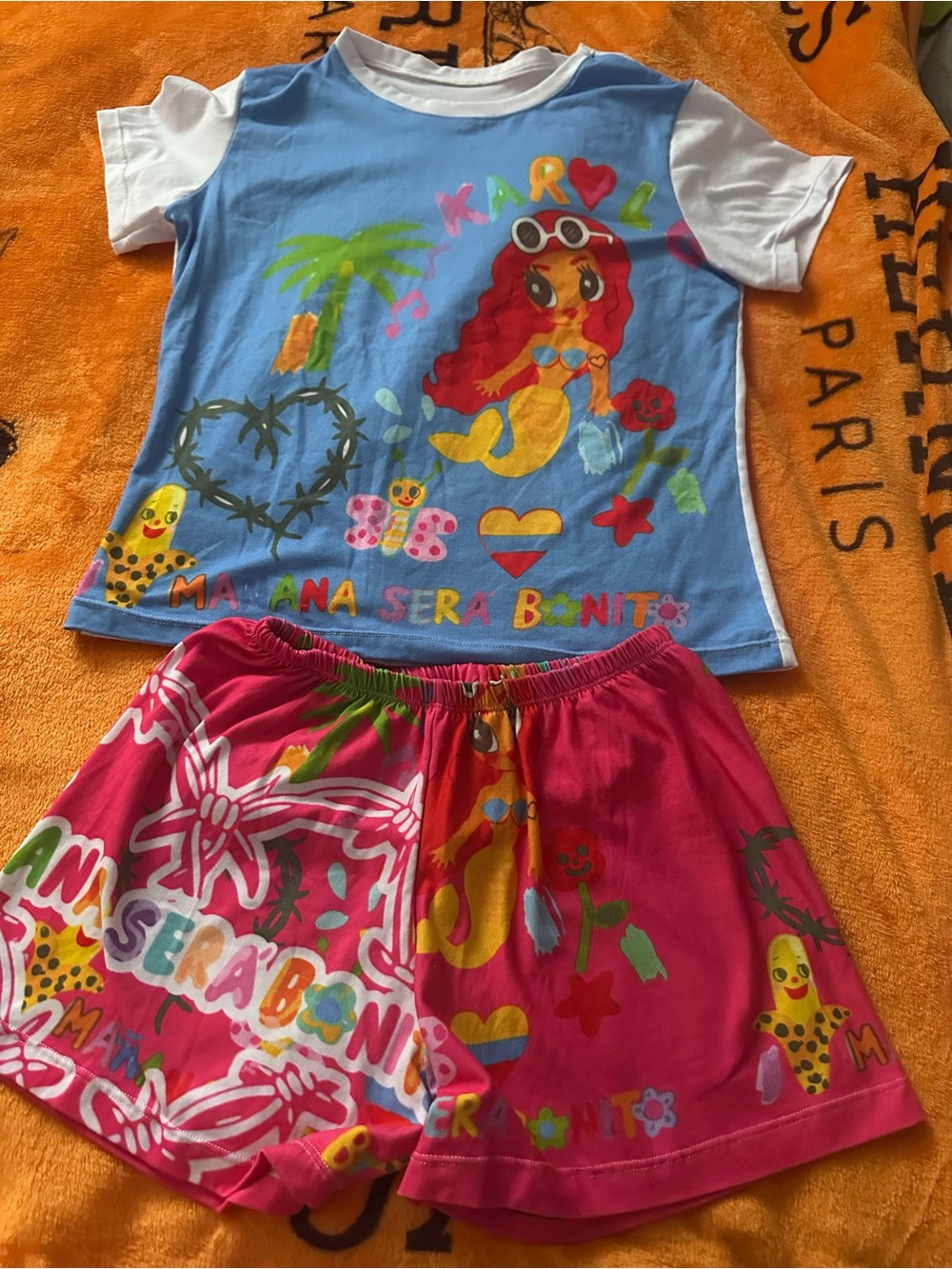 Colorful Mermaid Graphic Tee & Shorts Set. Karol g pajamas
